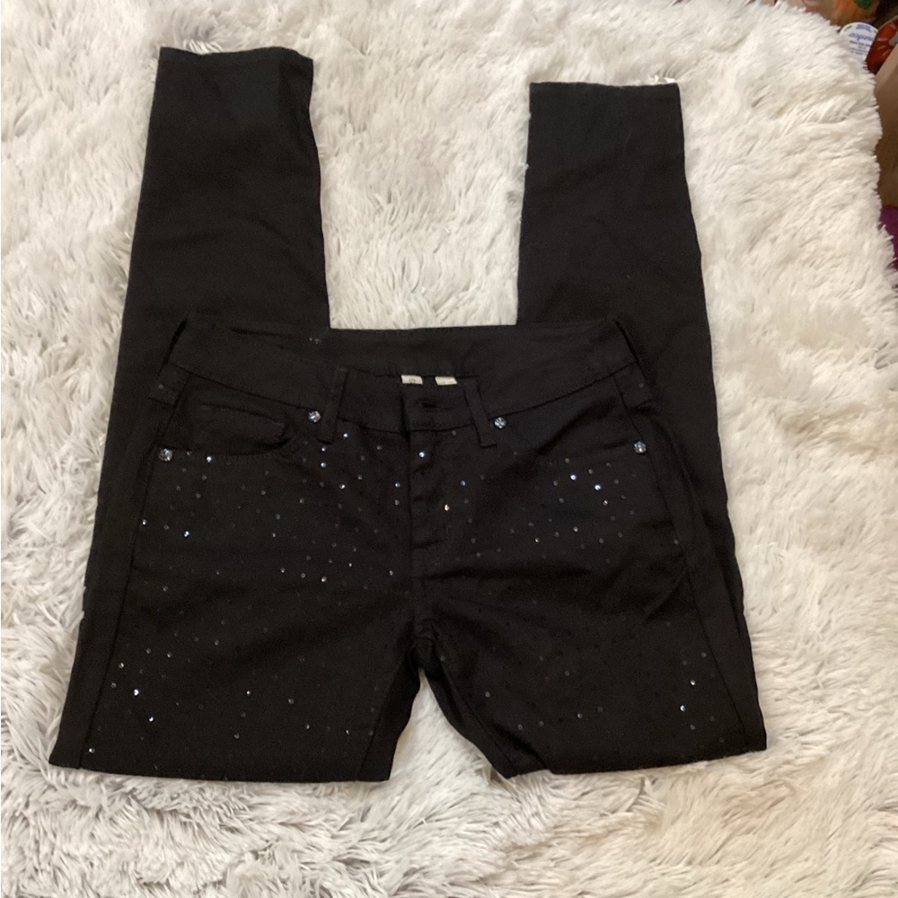 MNG Jeans Woman’s size 4 black with sequins bling in the front Jegging s…